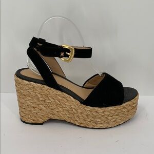 Sam Edelman April platform wedge espadrille sandal shoe black suede new 10